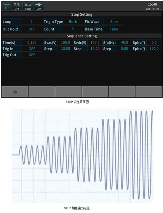 STEP設(shè)定界面圖、STEP編程輸出電壓